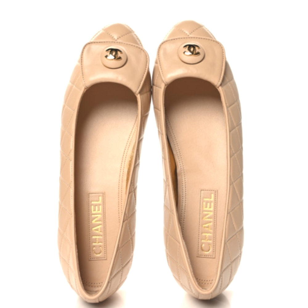 ✨CHANEL💯CC Quilted Lambskin Leather 🎀 Ballerina Flats 38.5 IT